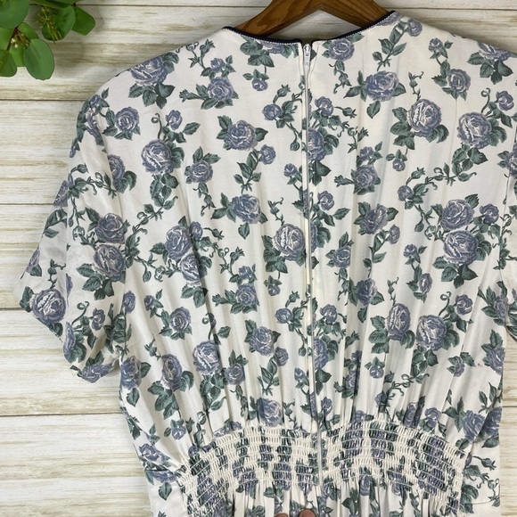 Vintage 80’s Whirlaway Cottagecore Blue Rose Print Button Waist Maxi Dress - Picture 7 of 7